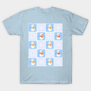 Winter checkered pattern snowman and snowflakes T-Shirt